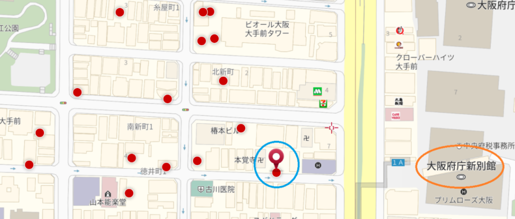 パスポートセンターとその近くの駐車場の地図 ダイヤパーク徳井町